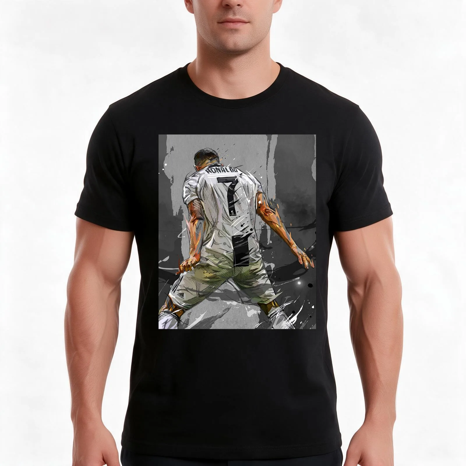 Painting Cristiano Art T-Shirt, Summer Casual Cotton Tee, Oversized Streetwear Tops, Vintage Graphic Print, Unisex Men Women