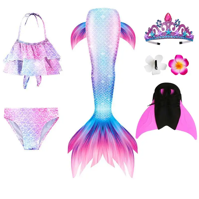 Swimming Mermaid Tail For Girls Kids Beach Dress Pool Swimming Suit With Monofin Hand Fin Mermaid Cosplay Anime Costume