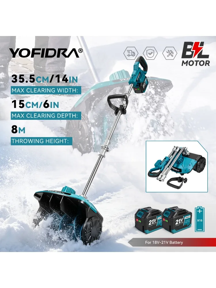 YOFIDRA – 14-calowy, bezszczotkowy, elektryczny odśnieżacz, akumulatorowy, 4000 W, do czyszczenia ulic i podwórek, kompatybilny z akumulatorem Makita 21 V. — 2