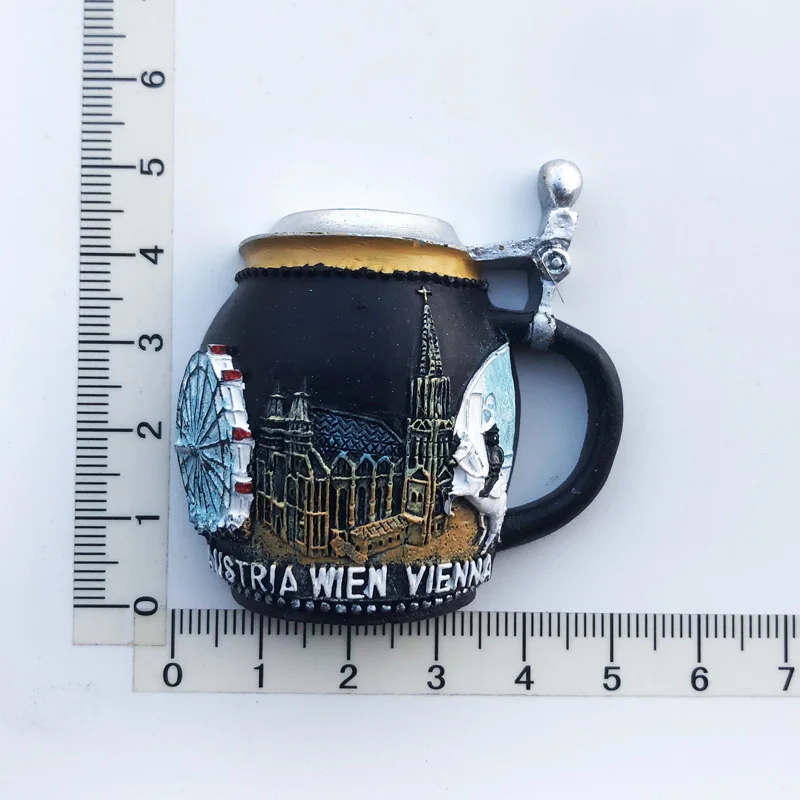 

Vienna Beer Cup Fridge Magnet Cultural Flavor Message Post Tourism Souvenir Resin Craft Decoration