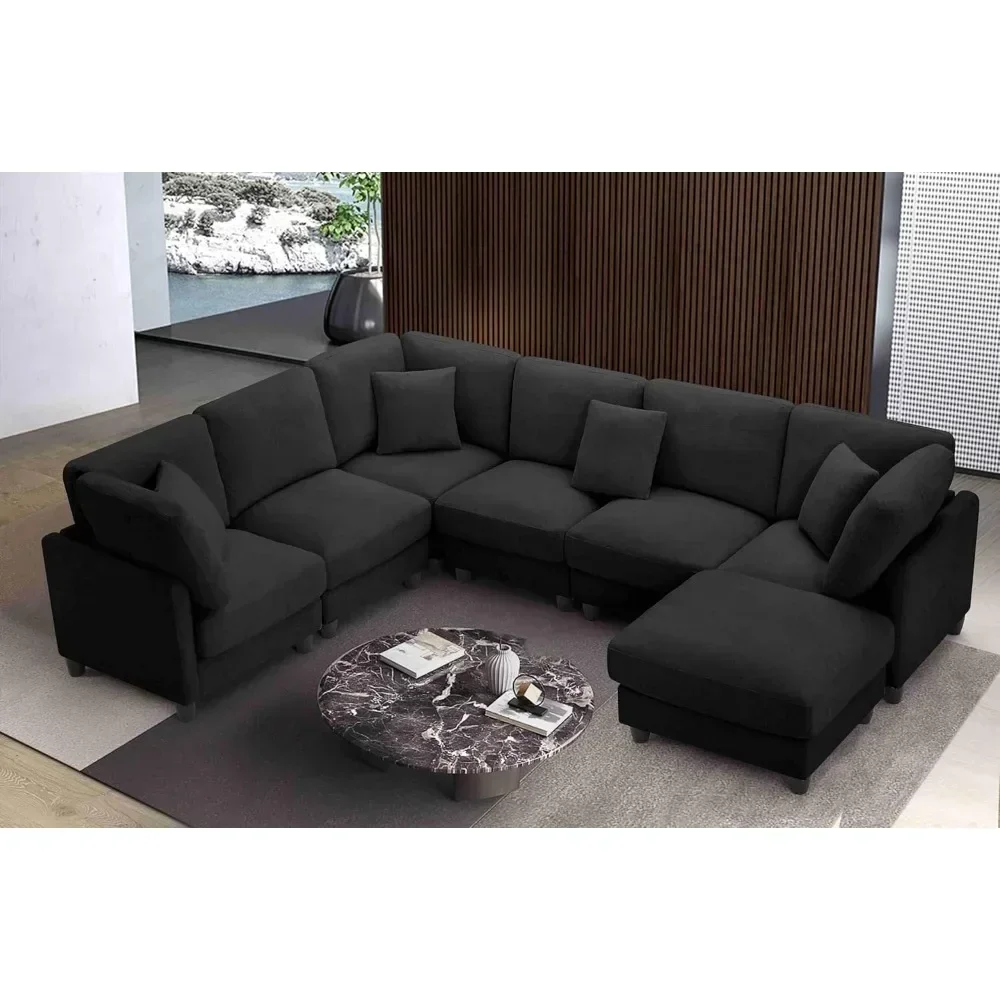 

116.14'' Oversized 7 Seater Sectional Sofa, Convertible Sleeper, U Shaped Corner Couch