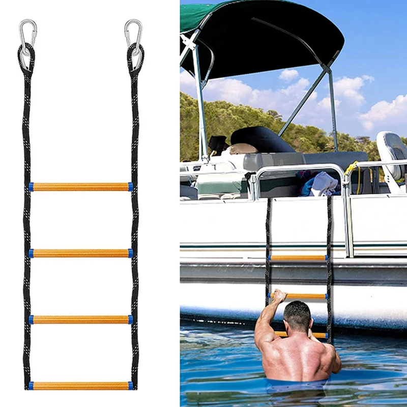 Boat Rope Ladder 4 Step Marine Rope Ladder Portable Boat Folding Ladder For Inflatable Boat, Kayak, Motorboat, Canoeing