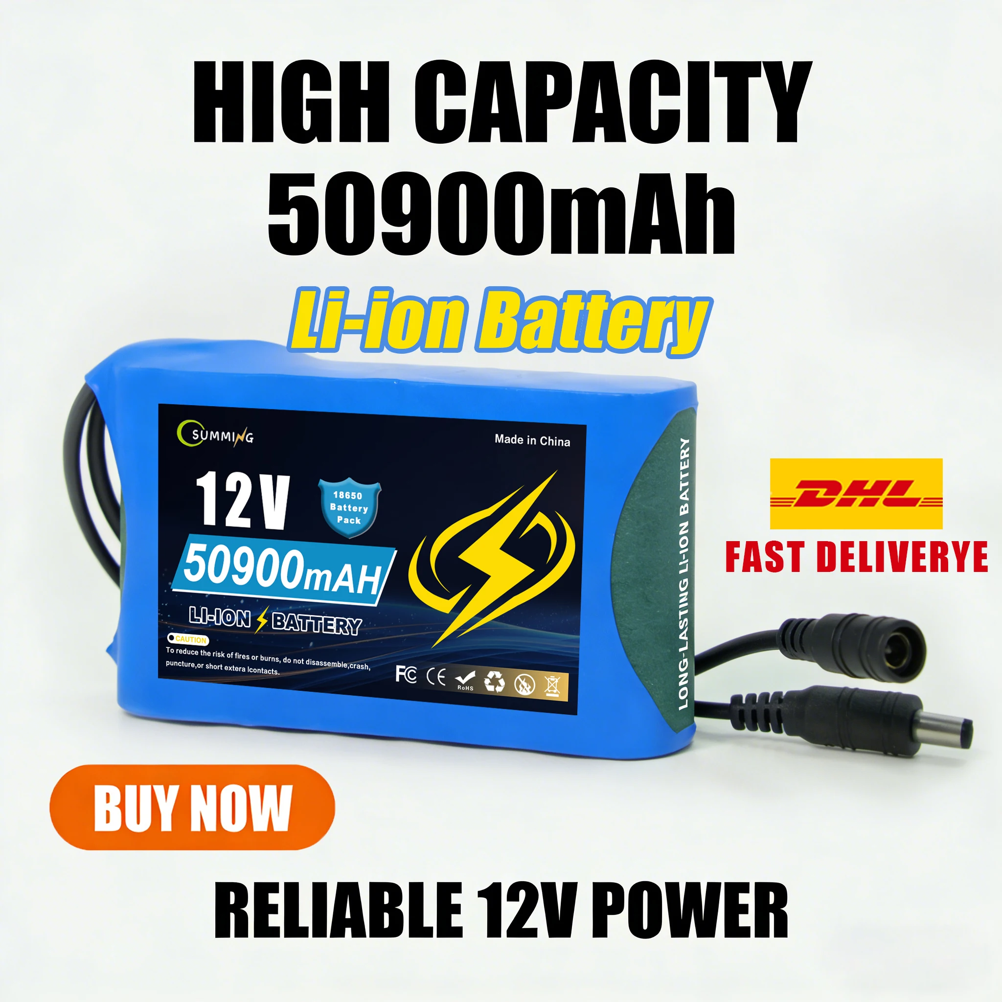 

Аккумуляторная батарея 12V 50.9Ah (12В 50900мАч) 3S2P с защитной платой, литий-ионная, на элементах 18650, DC, 100% новая Суперперезаряжаемая батарея 12,6 В + зарядное устройство