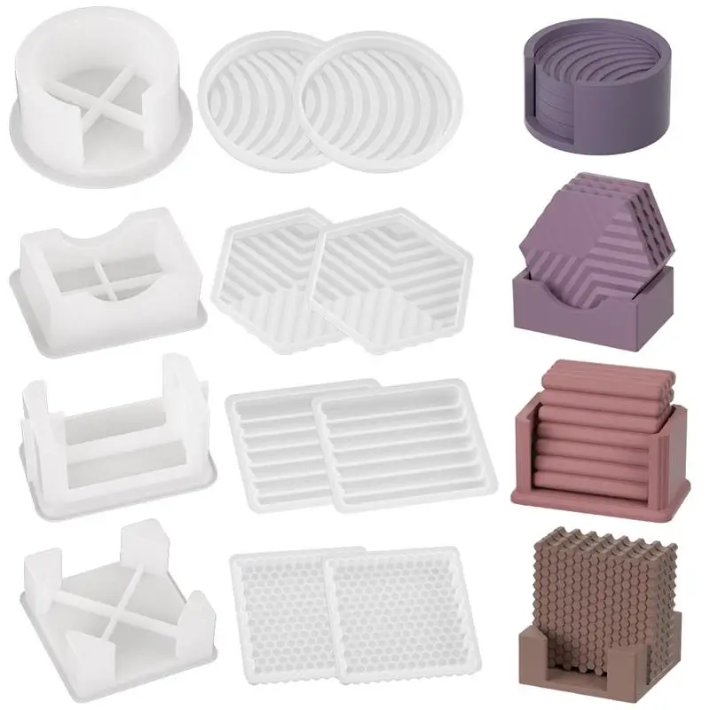 Coaster Silicone Mold Sets Square Round Hexagonal Stripe Coaster Mold DIY Epoxy Resin Handmade Crafts Casting Molud Home Decor