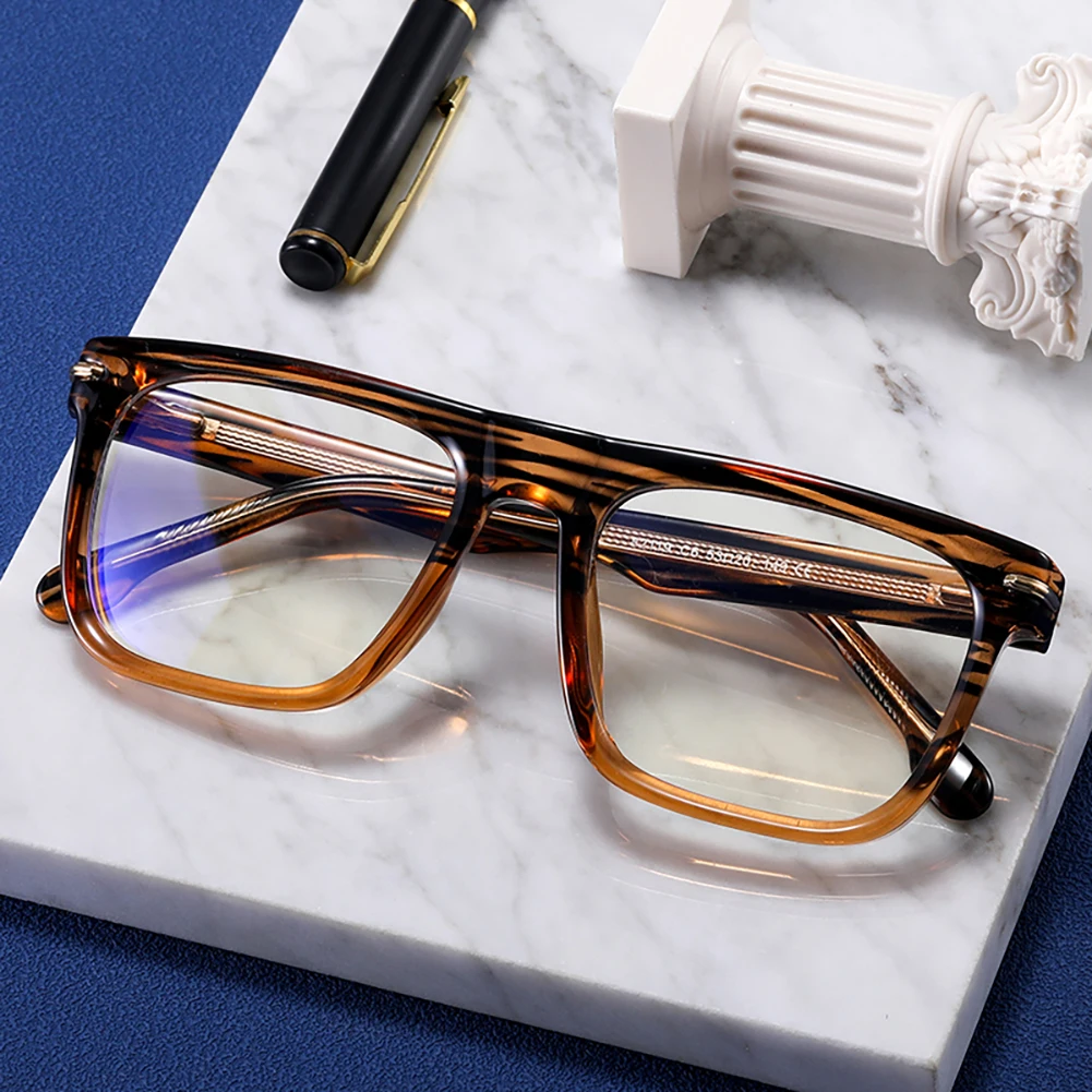 Peekaboo square glasses anti blue light clear lens TR90 big glasses frame for men acetate black transparent male gift items