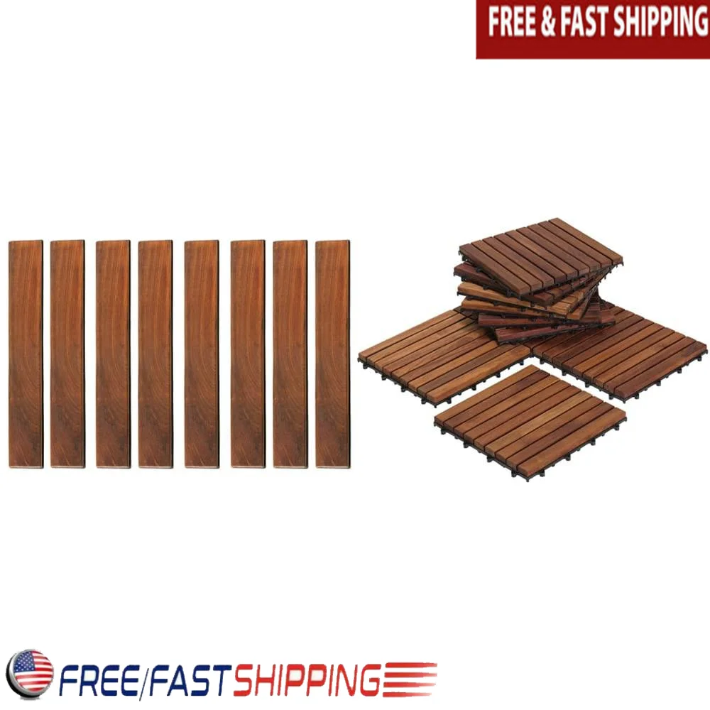 Interlocking Teak Wood Flooring Tiles 10 Pack with 8 End Pins Easy Installation Indoor Outdoor Use