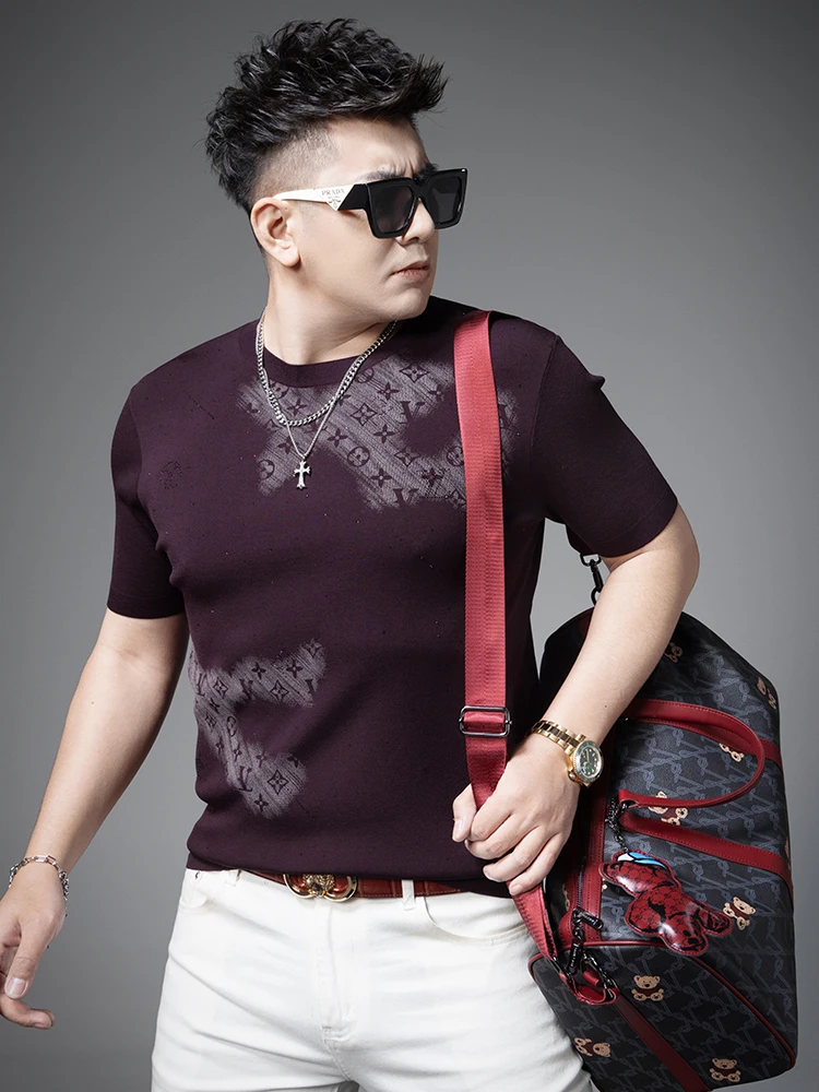 

Men's round Ne ort Sve T-irt Casual Sle Summer 2026 New Faion Trendy Top Comfortable Fit Stand Geometry Pattern