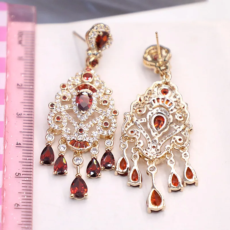 Bilincolor Micro Set Zircon Palace Droplet Tassel Earrings for Women