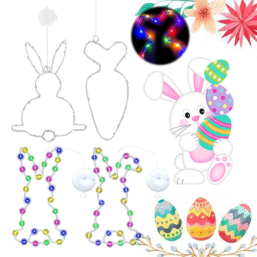 

Easter Decoration LED Window Light Suction Cup Luminous Rabbit Pendant with Timer Easter Lights for Indoor Home Farmhouse Decor