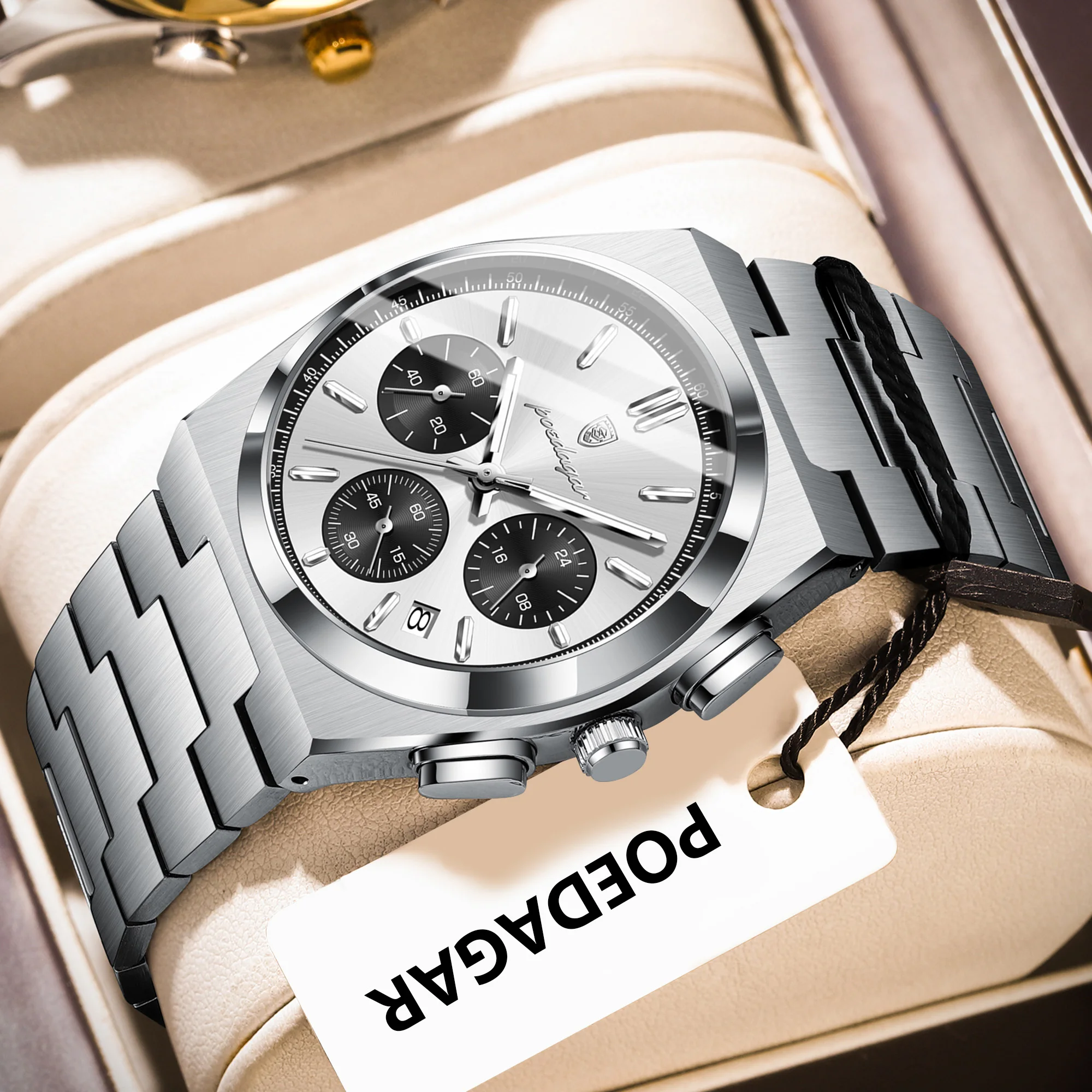 POEDAGAR Luxury Men's Watch Chronograph Date Stainless Steel Casual Man Clock Waterproof Luminous Fashion Quartz Watches For Men