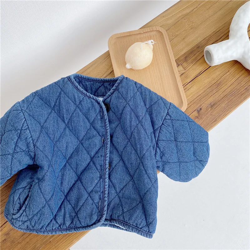 Baby\'s winter denim plush warm jacket children\'s single breasted thickened casual cardigan 2023  boys clothes  winter coat