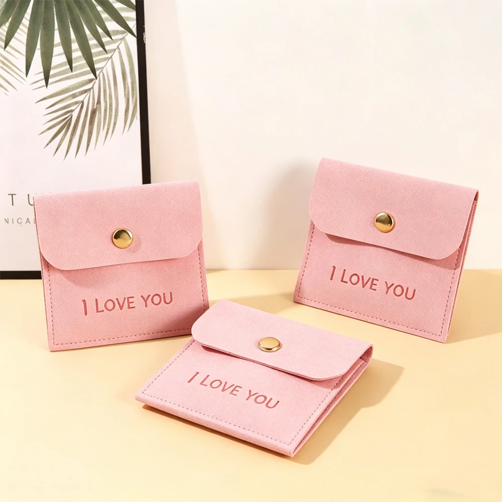 

50Pcs Custom Logo Microfiber Jewelry Bag Velvet Snap Button Packaging Gift Pouch Keychain Brooch Earrings Bracelet Organizing