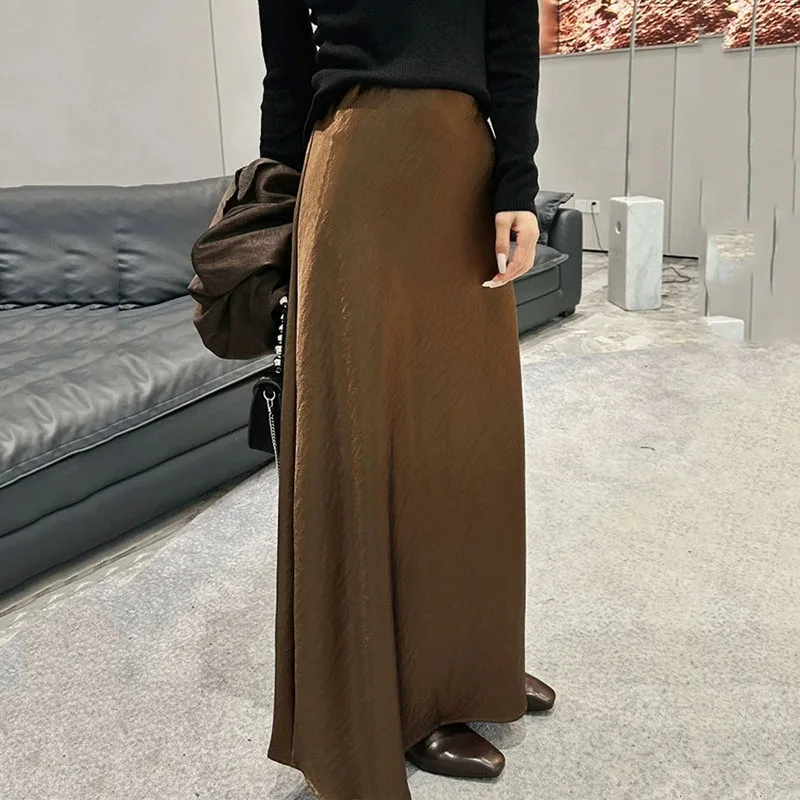 

Women's High Waisted Satin Maxi Skirts Elegant Party Slimming Side Split Fishtail Skirt Female New Autumn High-End A-Line Skirts