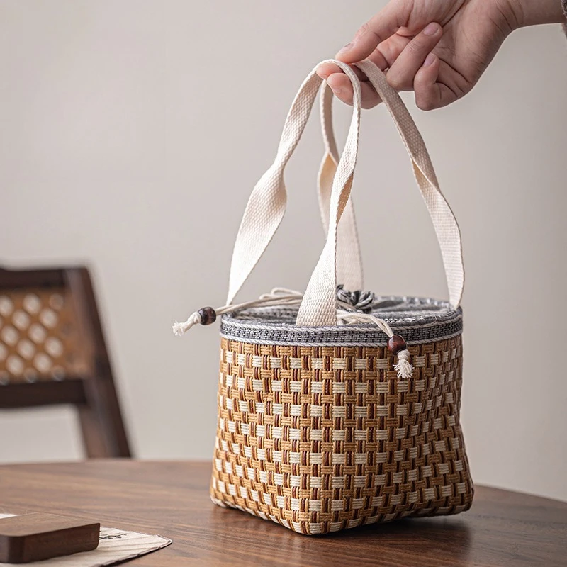 Large Woven One Pot Four Cups Bundle Bag Storage Bag Travel Outdoor Portable Bag Play Bag
