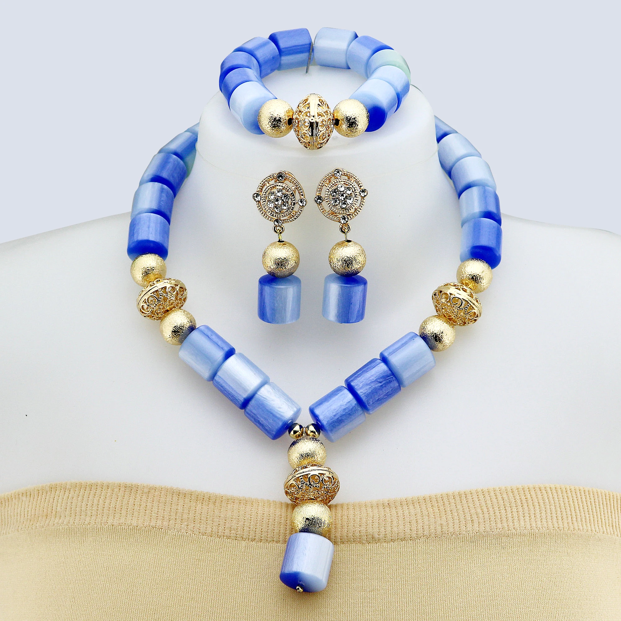 

African Resin Beads Statement Necklace Set New Necklace Earrings Set for Wedding Nigeria XK - 072751
