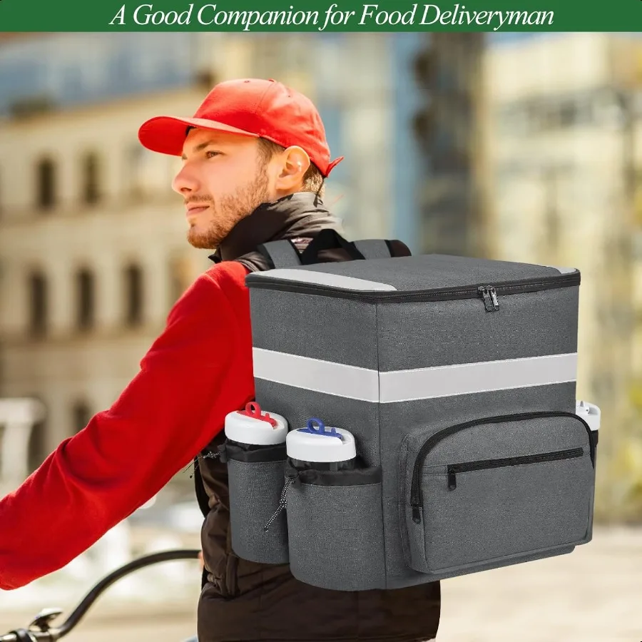 Mochila para entrega de alimentos, bolsa para entrega de pizza, bolsa isolada para entrega com porta-copos, mochila para entrega com placas de porta para bicicleta d