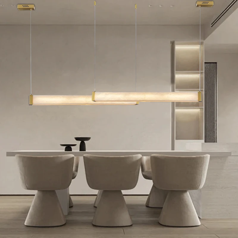Modern Marble Long Ceiling Pendant Light Over Dining Table Bar Luxury Stone Lamp Gold