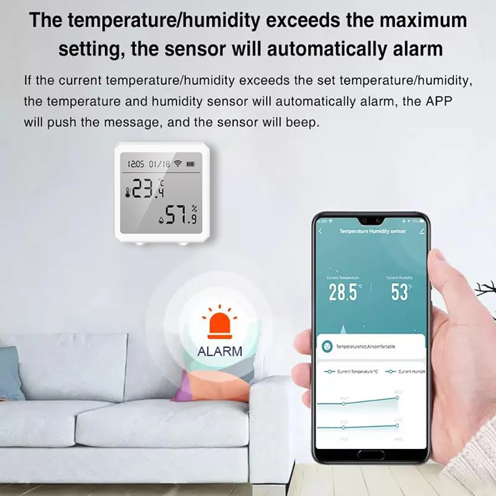 Tuya WiFi Temperature Humidity Sensor with LCD Display Smart APP Monitoring Indoor Thermometer Hygrometer 2.4GHz
