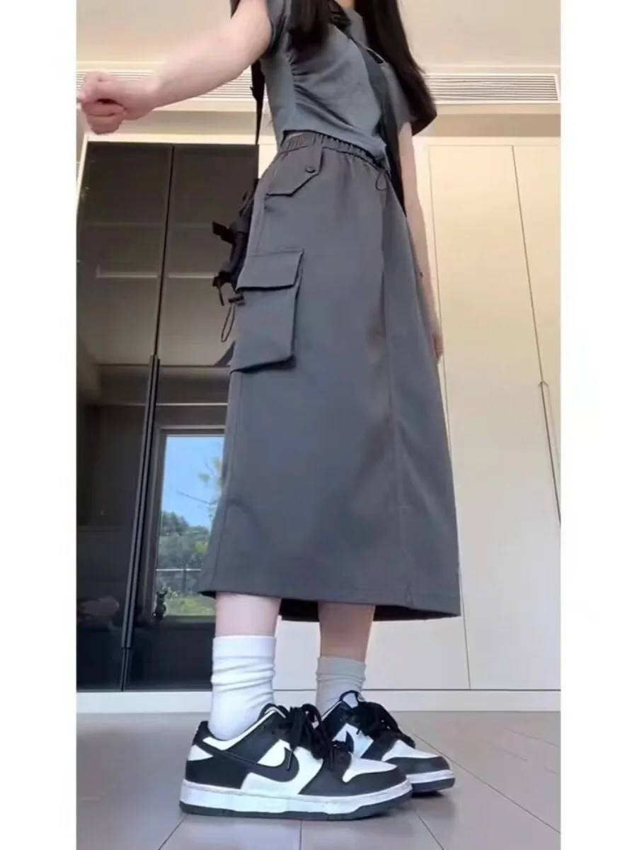 ملابس العمل الأمريكية الرجعية عالية الخصر ألف خط تنورة المرأة حجم كبير الصيف هونغ كونغ Sle سبليت منتصف طول الحلو المدرسة Sle