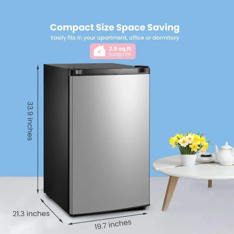 Compact Refrigerator Single Door Mini Removable Glass Shelf Energy Saving Suitable for Bedroom Office Garage Dormitory