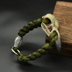 Punk Rock Odin Raven Skull Jewelry Viking Bracelet Runic Rune valknut Bead Paracord Crow Skeleton Bangle Accessories
