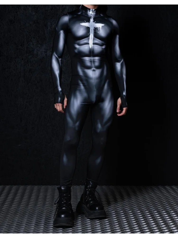 Nuevo Halloween hombres adultos Cyberpunk moda muscular Sexy mono fiesta de vacaciones club nocturno escenario juego de rol conjunto de disfraz de ciclismo