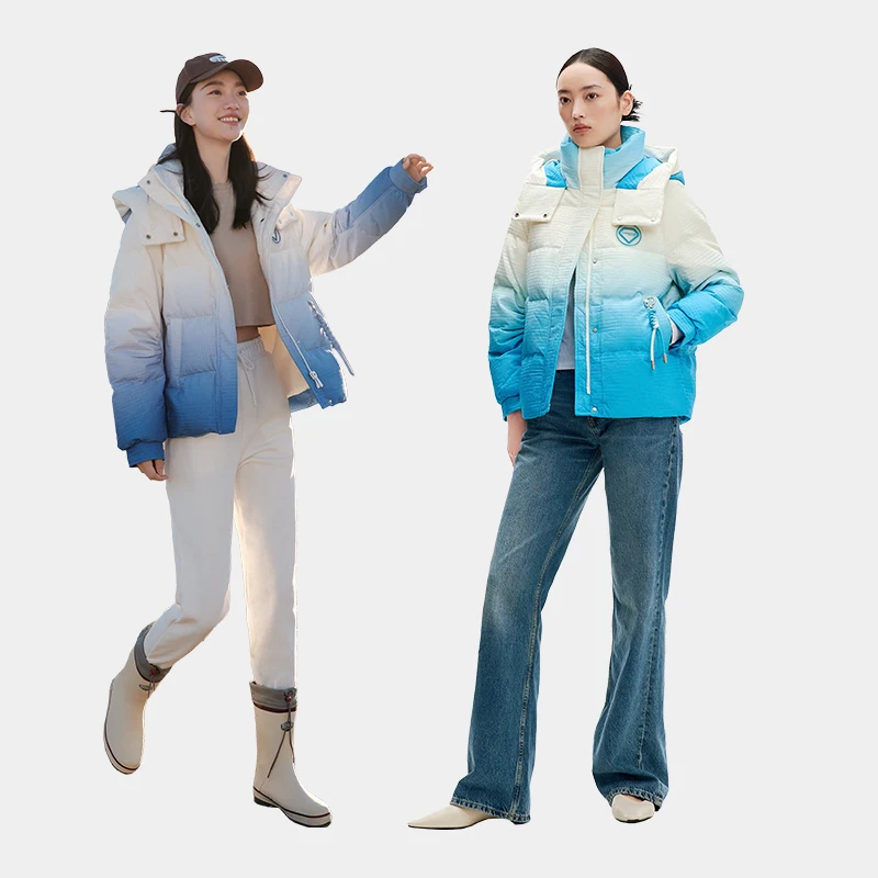 Chericom Damen-Puffermäntel mit Kapuze, Farbverlauf, kurz, Stehkragen, Farbblock, winddicht, Pendler-Daunenjacken Y289082Y