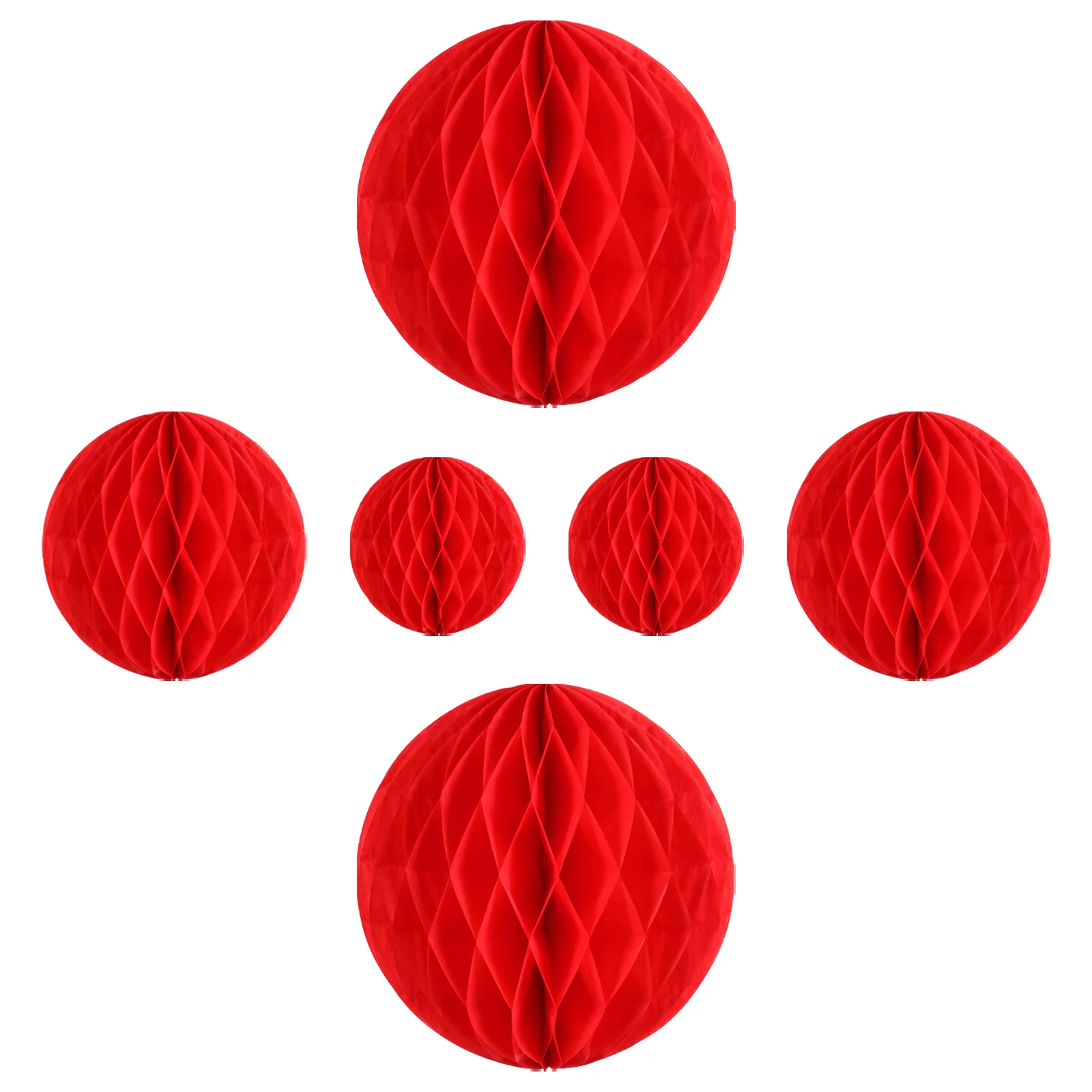 

6Pcs Red Honeycomb Balls Foldable Lightweight Hanging Honeycomb Paper Decorations Festival Wedding Halloween Party
