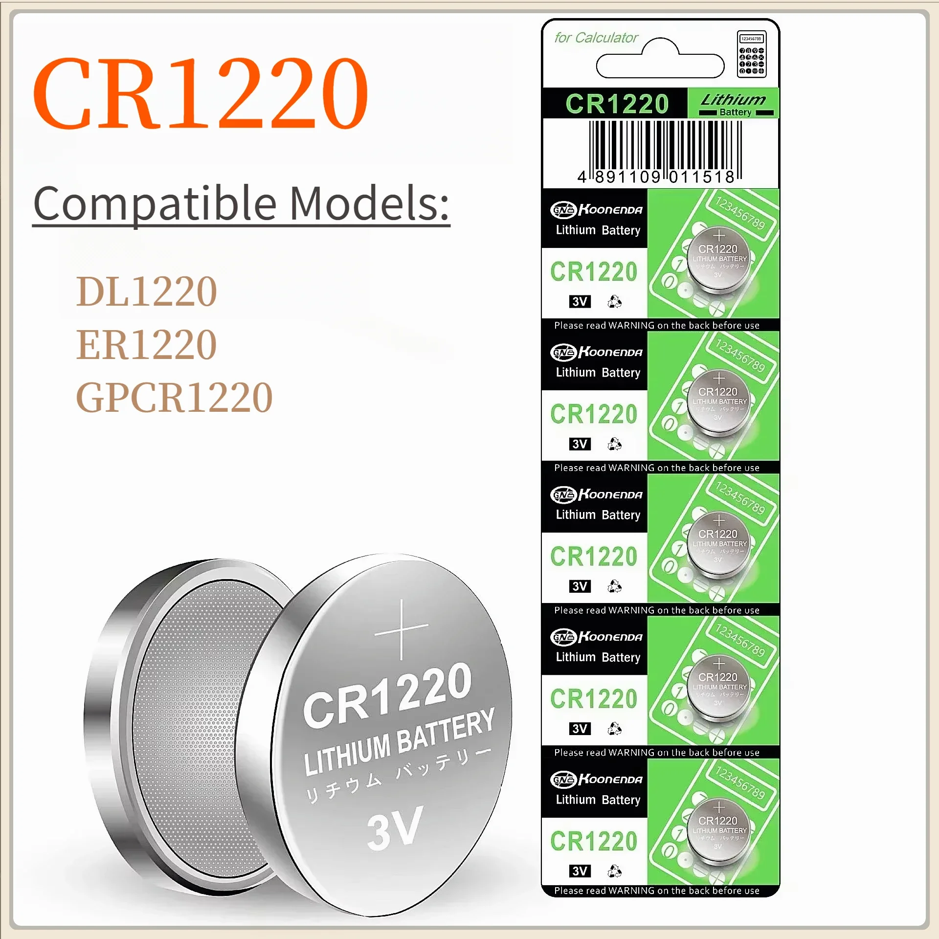 

High Capacity New CR1220 Batteries - 3V Lithium Coin Cell CR 1220 Battery for watches healthcare devices Calculator etc