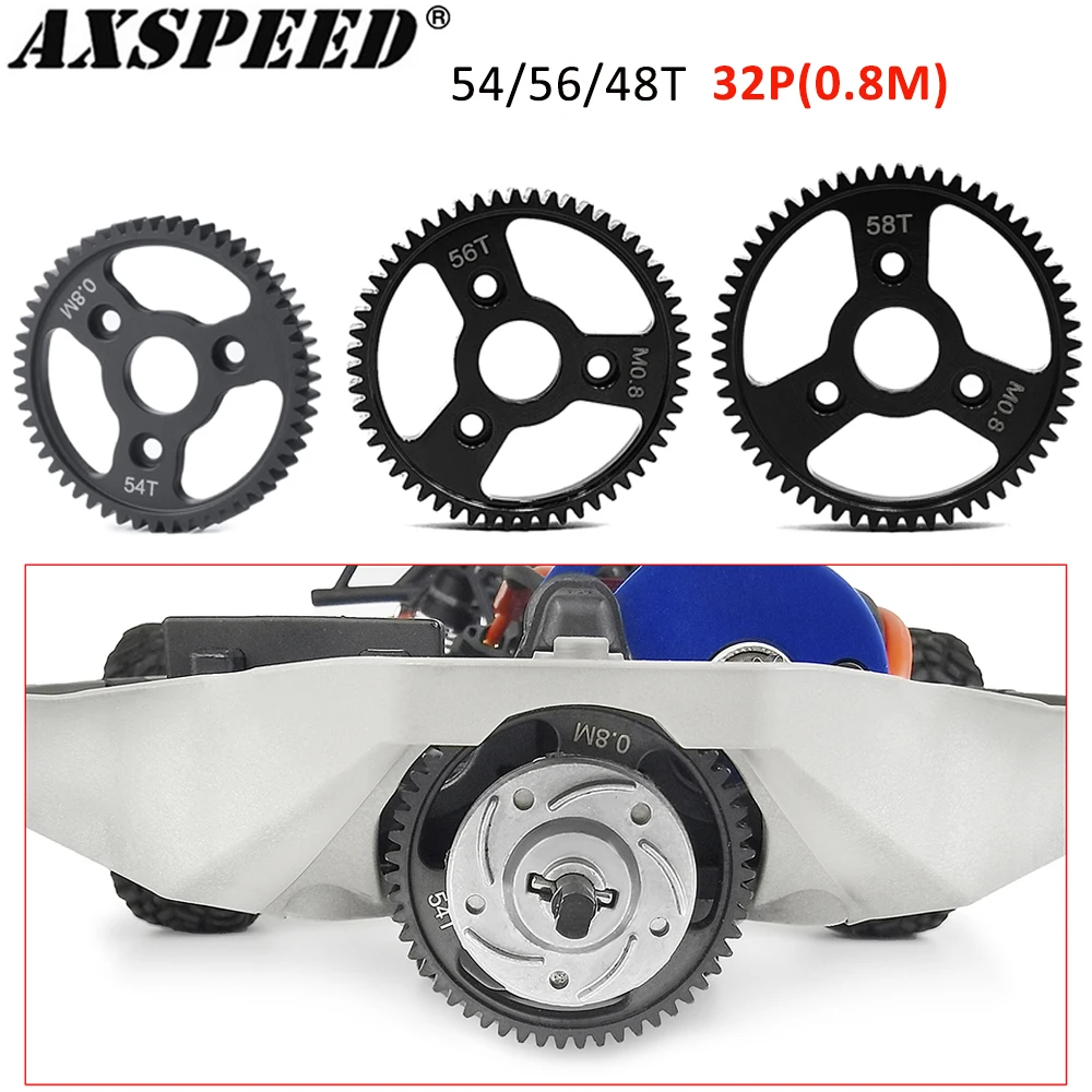 AXSPEED Steel Main Spur Gear 32P 0.8M Motor Pinion Gears 54/56/58T for Slash,Revo,E-Revo,Summit 1/10 RC Buggy Truck Upgrade Part