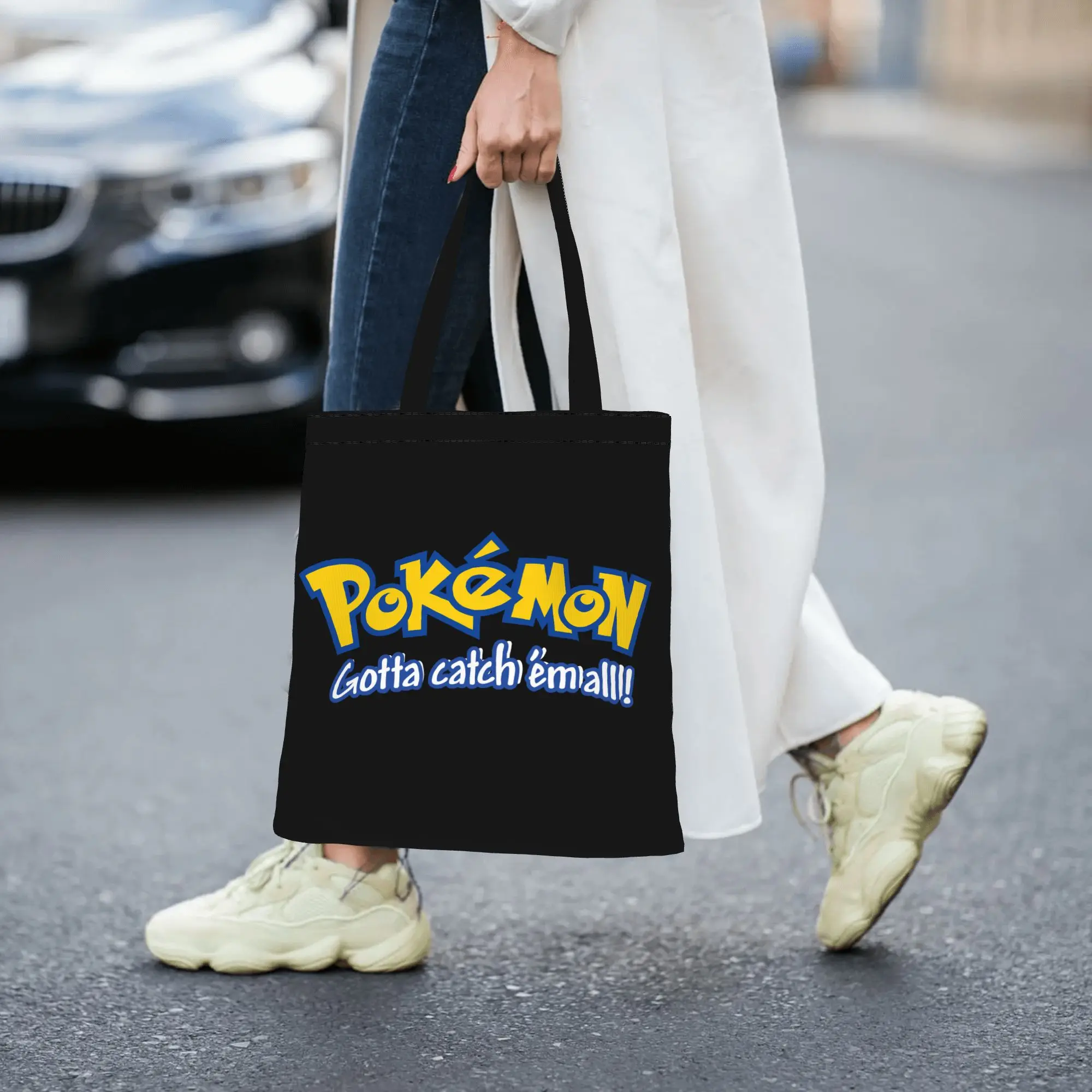 Customized Pokemon Pikachu Pattern Women's Bag Shopping Bag Reusable Double Sided Canvas Tote Bag Shoulder  Handbag