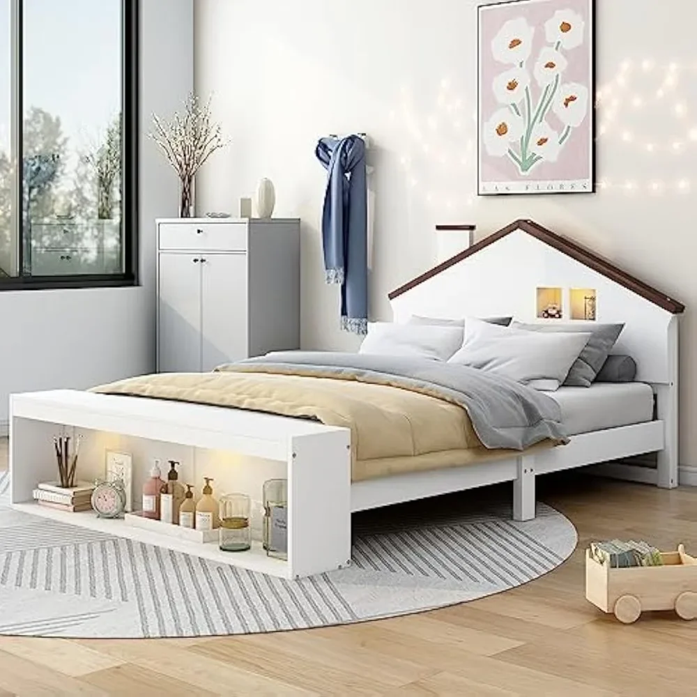 

Children's bed, with LED light and storage space, with headboard and Flat noodles support, without spring box, children's bed