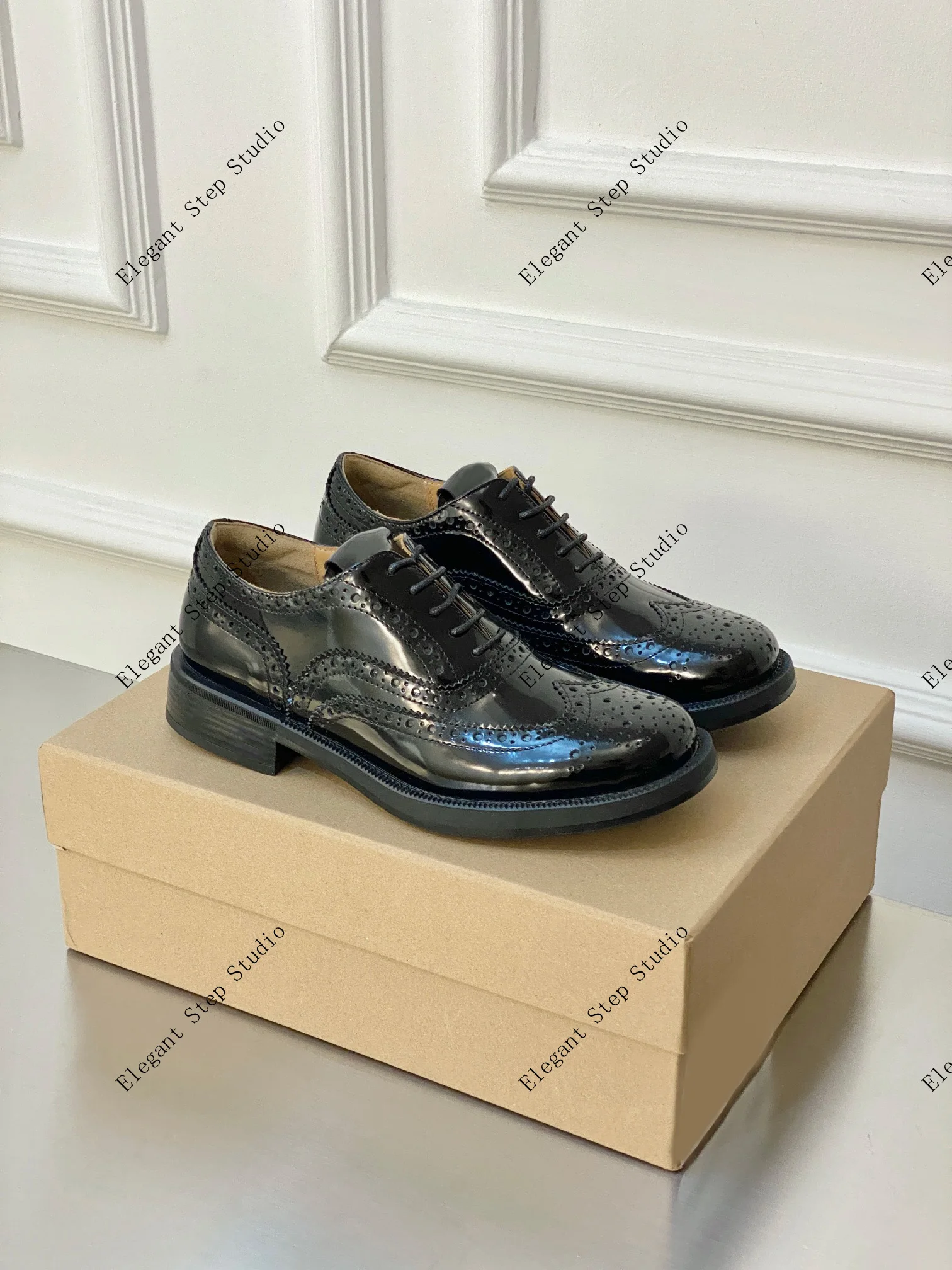 

Women's Shoes Double Monk Brogue Shoes Leather Derby Loafers
