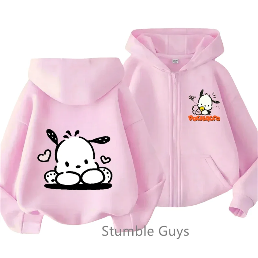 New Pochacco Zipper Hoodie Kids Fashion Kawaii Clothes Anime Boys Girls Sweater Casual Marios Long Sleeve Sonic Trucksuit