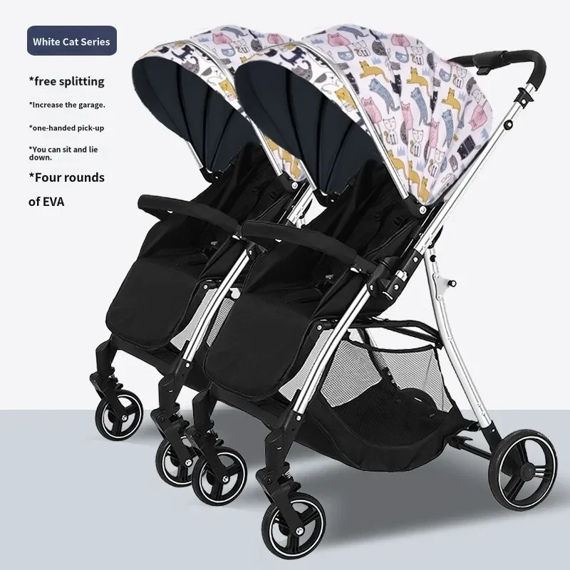 

Twin Baby Stroller Lightweight High View Portable Can Sit and Lie Down Split Two Baby Stroller Foldable Universal Trolley