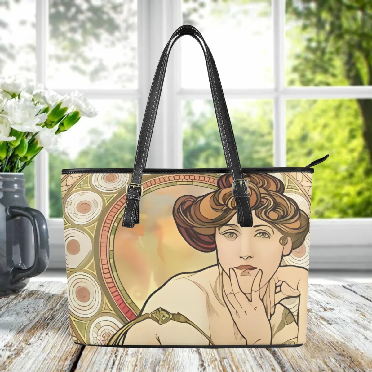 Women's Bag Alphonse Mucha Vintage Print Fashion Ladies Handle Shoulder Bag Street Popular High Quality Shopping Handbags Gift