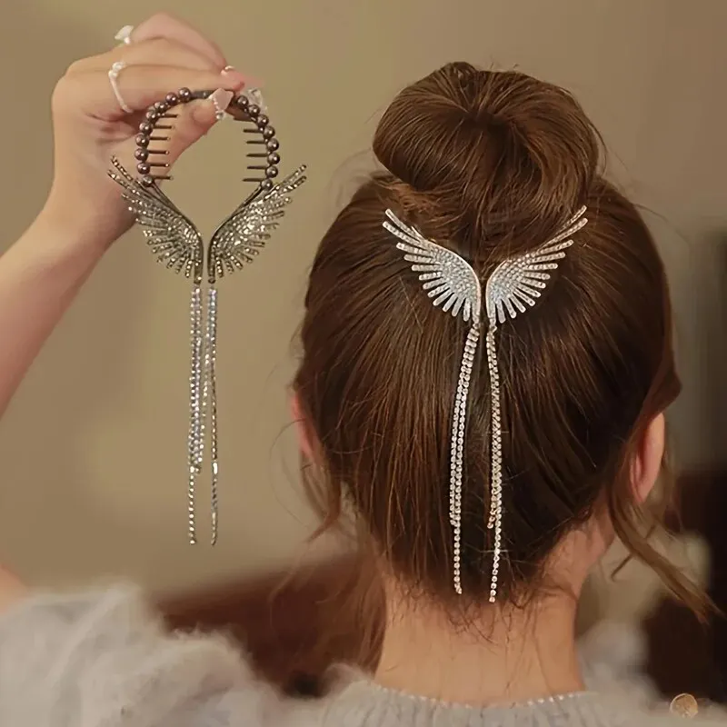 1 Super Fairy Angel Wings Tassel Hair Clip Women's Advanced Sense Clip Back Head Ball Head Grab Clip Hair Accessories for Everyd