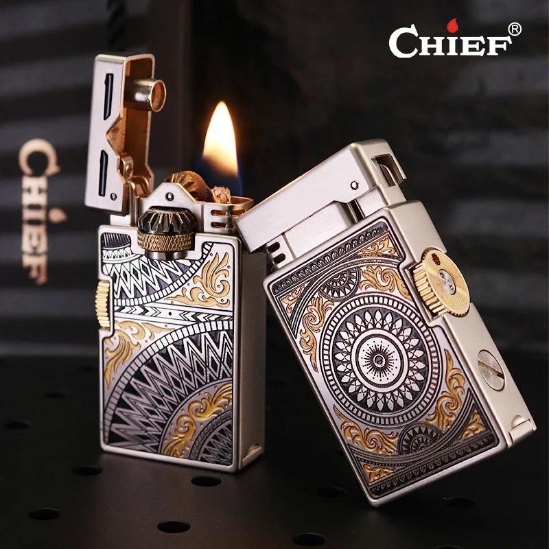 Unique Metal wicks Fluid Lighter Creative Engaged Cigarette Accessories Classic Retro Smokers Antique Collectible Gift