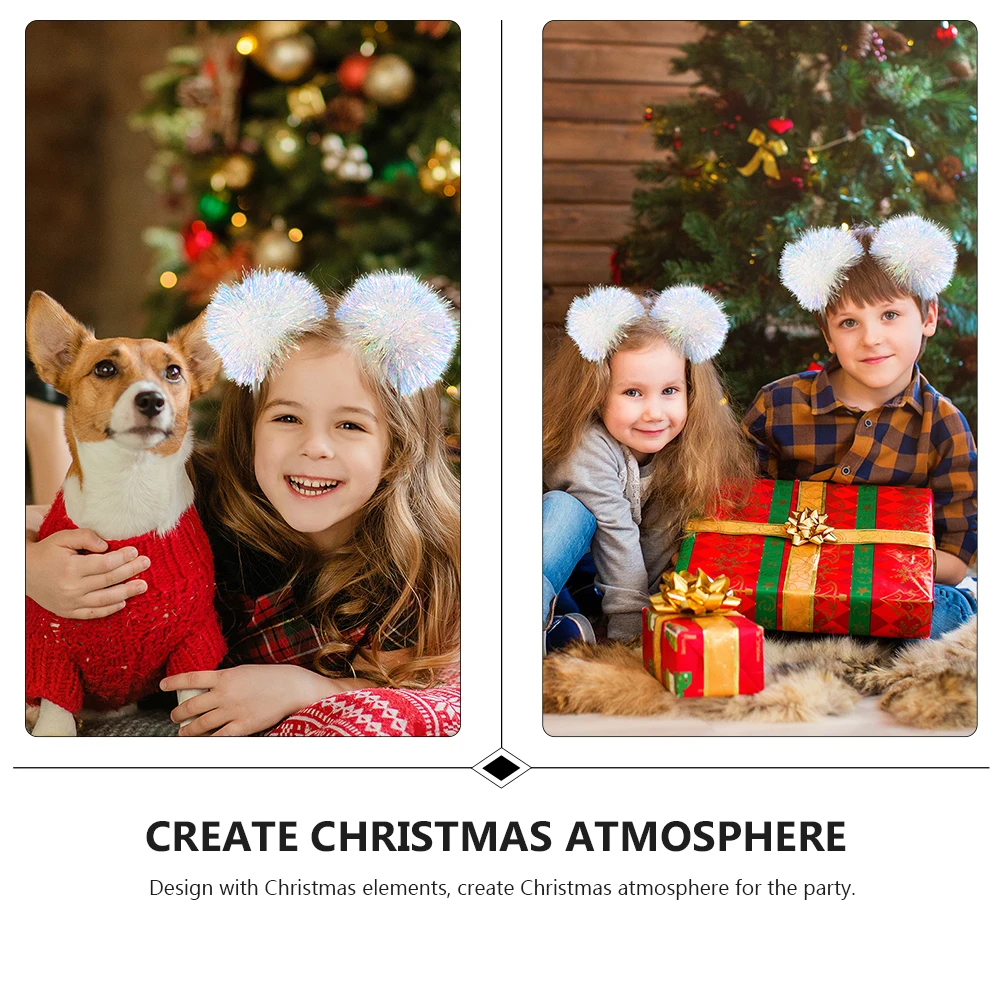 

2PCS Children Hair Hoop Glittery Tinsel Foil Ball Headb Comfortable Christmas Present Pompom Headdress