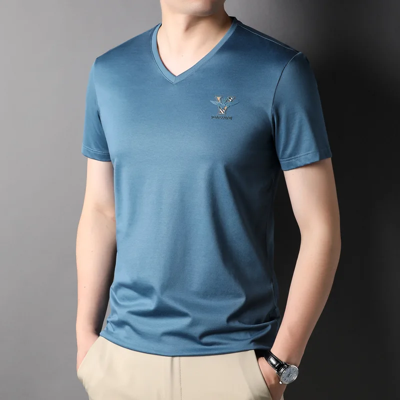 Summer New Polo Shirt Contain Mulberry Silk Short-sleeved T-shirt Men\'s Silky and Breathable Quality Men\'s Shirt