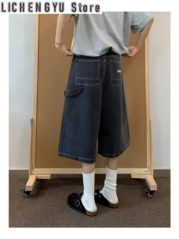 Women's Large Retro Loose Wide Leg Denim Shorts Summer Young Girl Casual Bottom Female High Waisted Straight Calf-length Pants