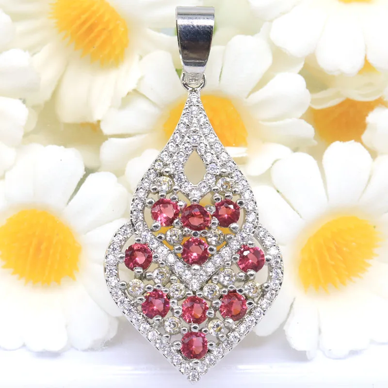 41x20mm Stunning Created 4g Pink Raspberry Rhodolite Garnet CZ Women Wedding Silver Plated Pendant
