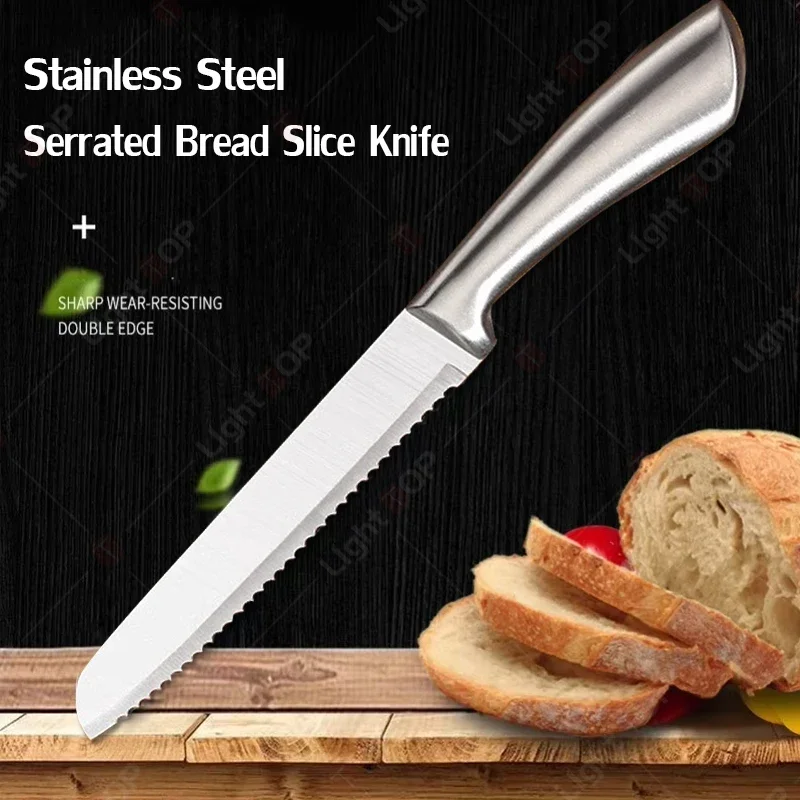 Stainless Steel 8 Inches Bread Knife Kitchen Serrated Bread Slice Knife Cheese Toast Slicing Knife for Cooking Baking Tool