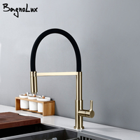 Brushed Gold Kitchen Faucet Hot And Cold Water Tap Black Hose Matte Gold Spout Sink Mixer Made Of Lead Free Copper