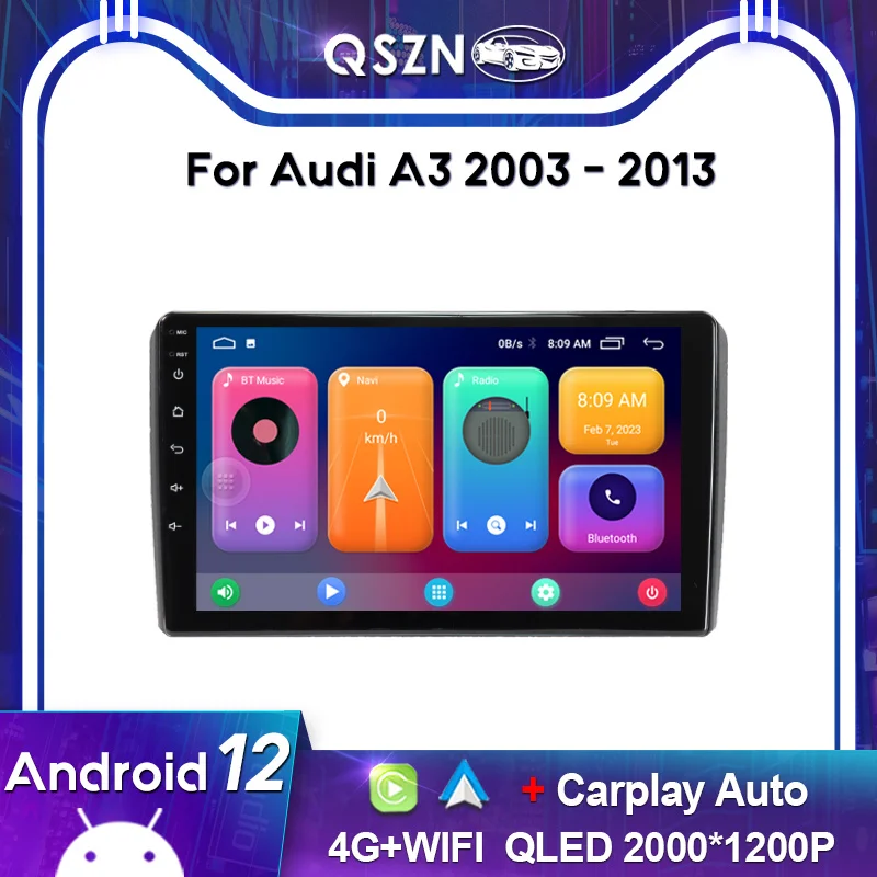 

QSZN 2K QLED для Audi A3 2003-2013 Автомобильный радиоприемник Carplay GPS 4G Навигация Мультимедийный видеоплеер Головное устройство Авторадио Стерео DSP