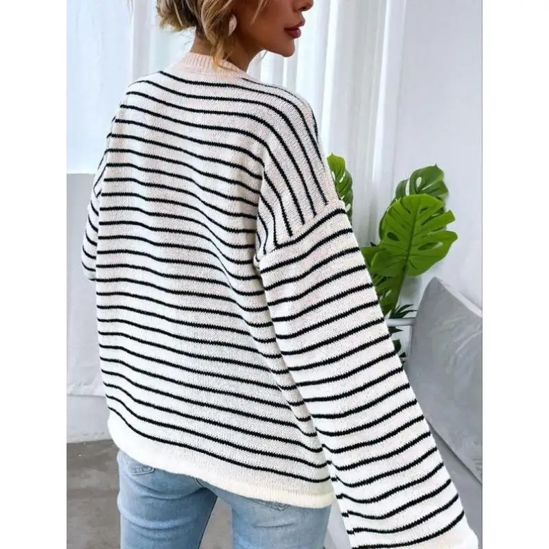 

Color Blo Stripe Knitwear Men's Women's Ci Walk Collar Nine Points Sve Coolmax Fiber Thiened Knitted Sweater