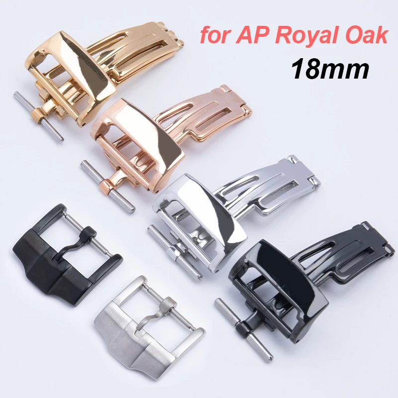 18mm Stainless Steel Folding Clasp for AP Modification GA2100 Butterfly Buckles Metal Pin Buckle for AP Royal Oak Band Accessory