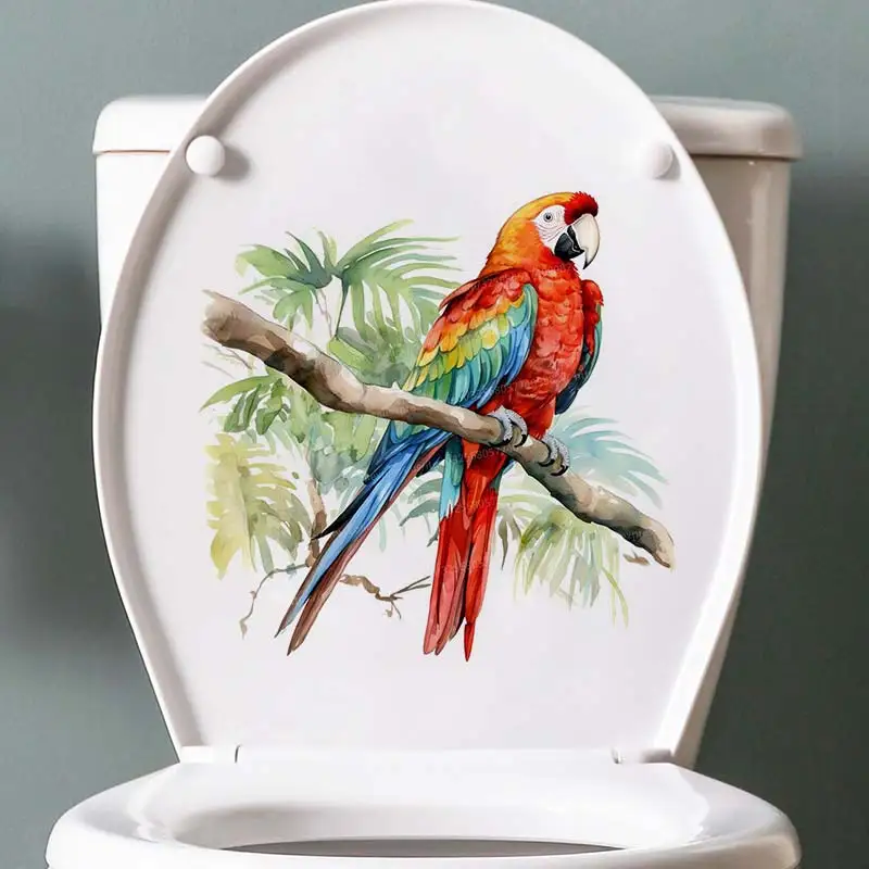 Cute Colorful Parrot Toilet Sticker Bathroom Toilet Cover Sticker Wall Stickers Animal Wc Accessories  Parrot Wall Decor S295