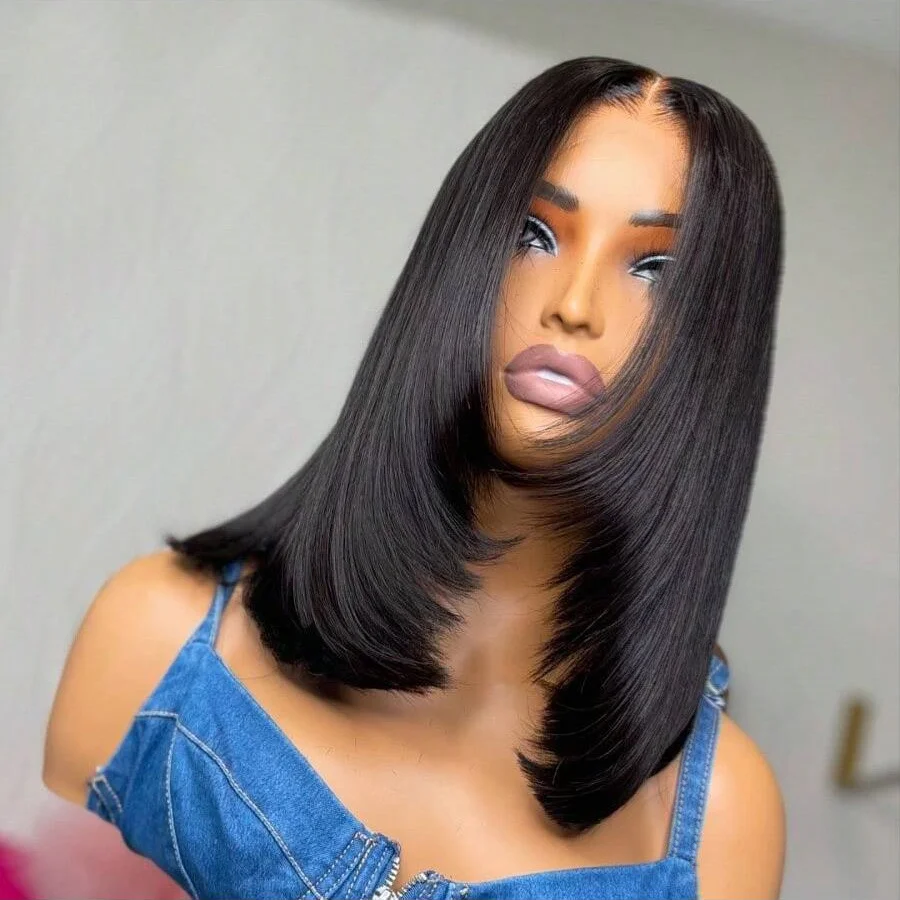 200% 14 بوصة قصيرة مستقيم بوب شعر مستعار 13*4 HD الدانتيل الشفاف أمامي خصلات الشعر المستعار الإنسان قبل قطعها البرازيلي الشعر البشري للنساء #6