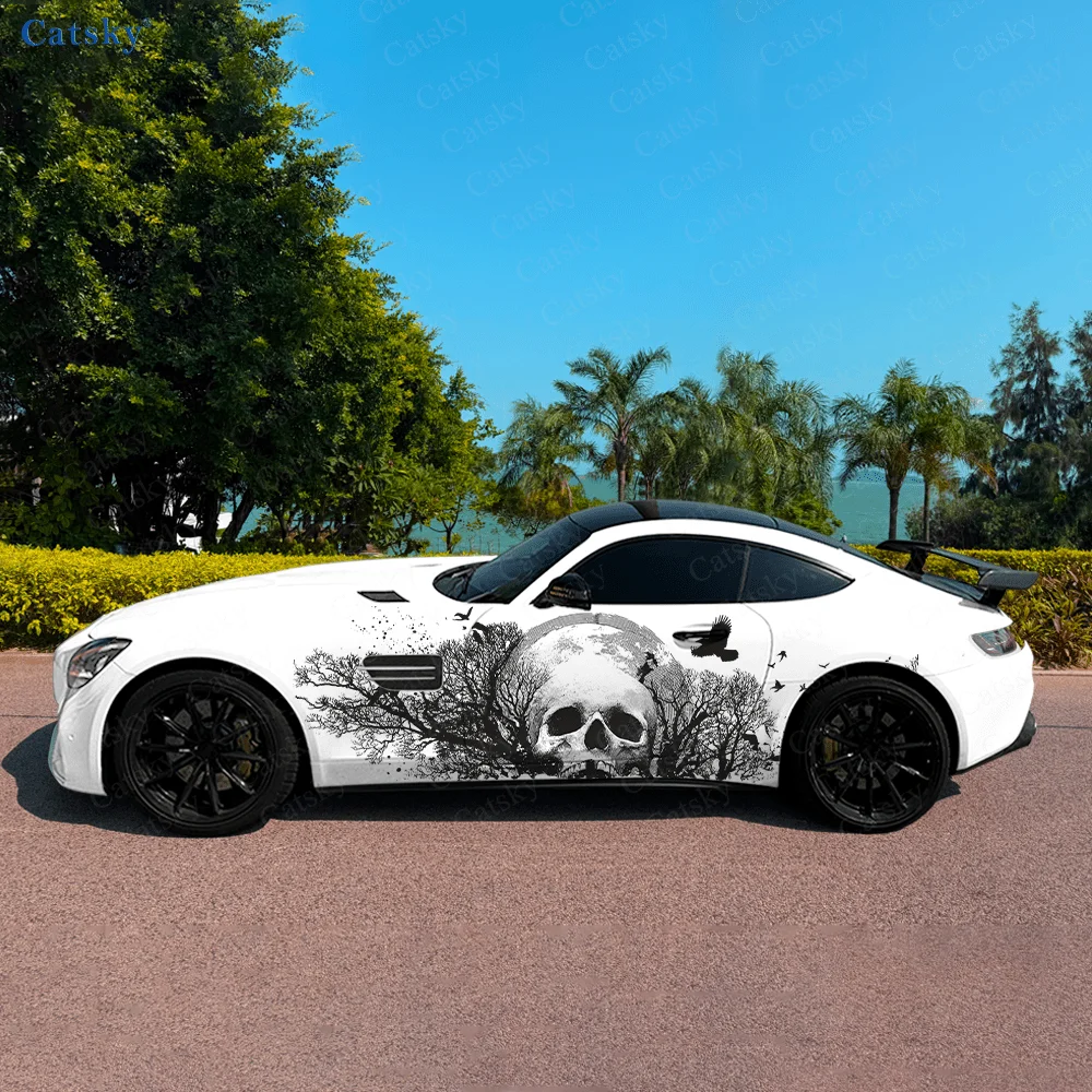 

Украшение боковой наклейки автомобиля с черепом и лунным светом, водонепроницаемая, устойчивая к царапинам наклейка из ПВХ, защита автомобиля, автоаксессуары в подарок